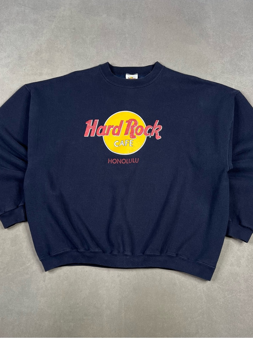 Vintage Hard Rock Cafe Navy Sweatshirt with Yellow and Red Logo